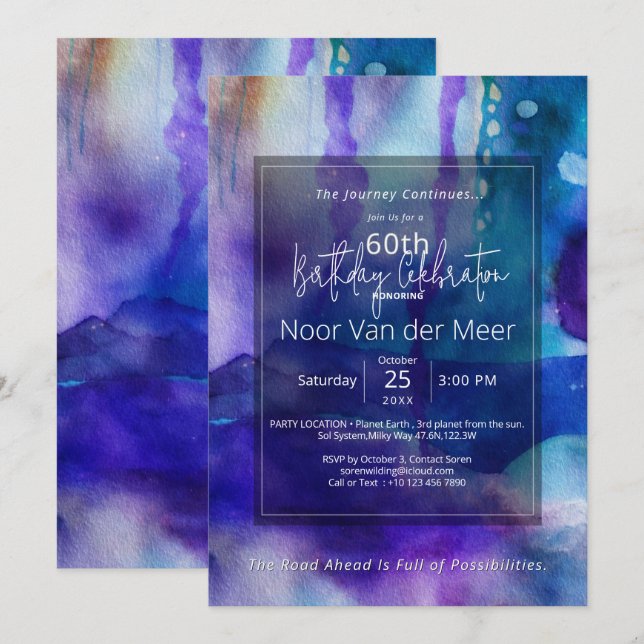 Invitation Lumière fluide | Aquarelle abstraite (Devant / Derrière)