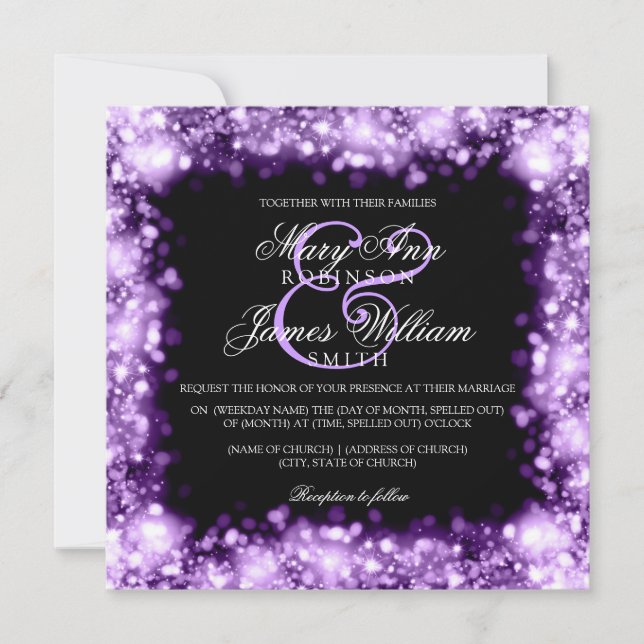 Invitation Lumière Mariage pourpre (Devant)