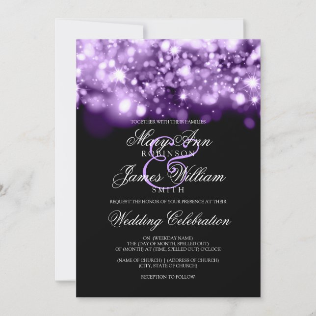 Invitation Lumière Mariage pourpre (Devant)