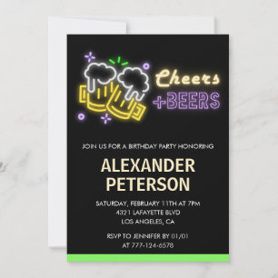 Invitation Lumière néon Cheers Beer Hommes 98e anniversaire