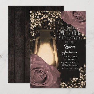 Invitation Lumière Rustique Lanterne Rose Poussiéreux Roses D