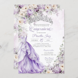 Invitation Lumière violet Élégante Gown Princesse Quinceanera