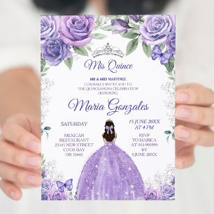 Invitation Lumière violet et argent Floral Charra Mis XV Anos