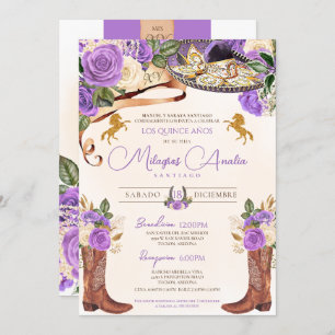 Invitation Lumière violet Rose Ouest Charro Quinceañera
