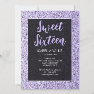 Invitation Lumière violet scintille Sweet 16 élégant script