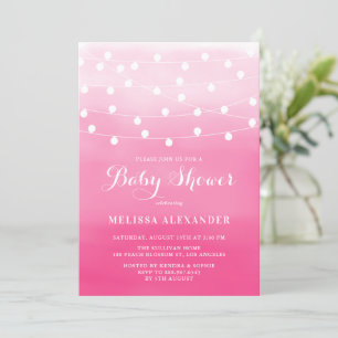 Invitation Lumières à chaîne blanche Baby shower Ombre rose
