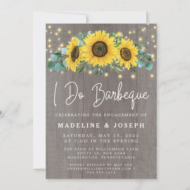 Invitation Lumières à chaîne de tournestournesol Je fais BBQ (Devant)