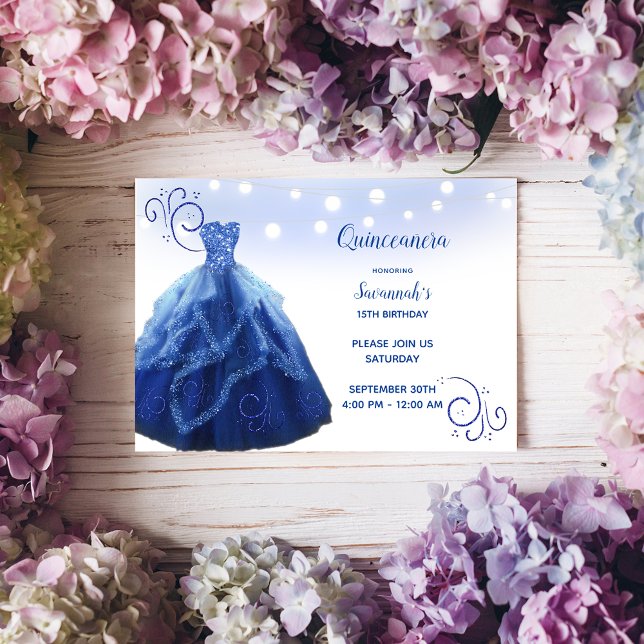 Invitation Lumières à cordes bleu marine Quinceanera (Créateur téléchargé)