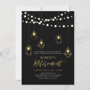Invitation Lumières à cordes chic or et noir pour la fête de 
