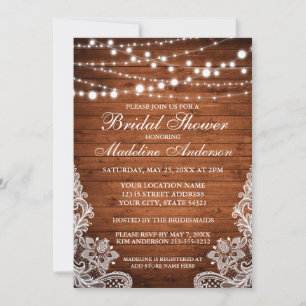 Invitation Lumières à cordes de bois rustique et Fête des mar