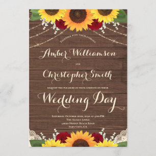 Invitation Lumières à cordes de bois rustique Rose de tournes