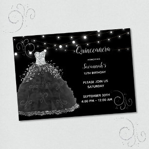Invitation Lumières à cordes de la Quinceanera noire
