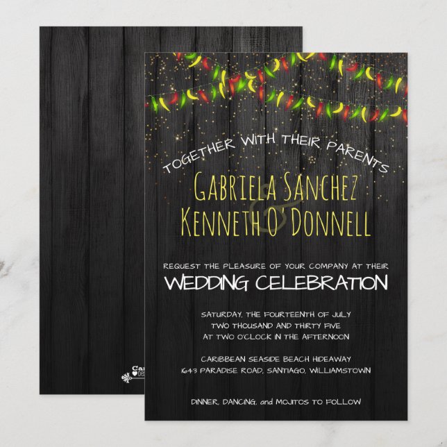 Invitation Lumières à cordes de poivrons chauds rustiques (Devant / Derrière)