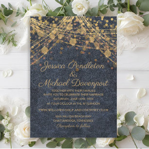 Invitation Lumières à cordes dorées Glam Rustique Mariage Den