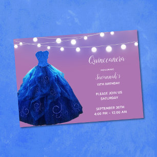 Invitation Lumières à cordes en bleu de denim Quinceanera