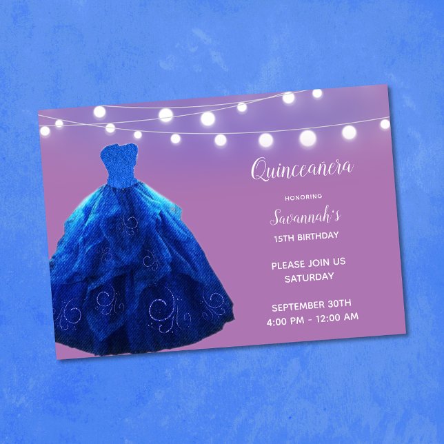 Invitation Lumières à cordes en bleu de denim Quinceanera (Créateur téléchargé)