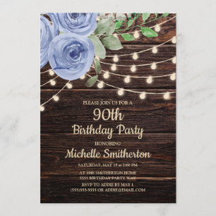 Invitation Lumières à cordes en bois rustique Floral Bleu pou