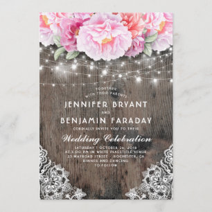 Invitation Lumières à cordes florales blanches et roses rusti