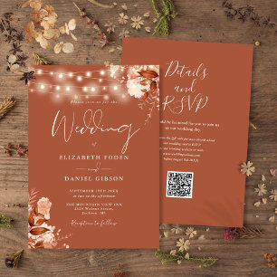 Invitation Lumières à cordes florales rustiques Code QR Maria