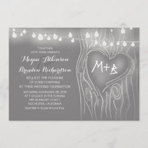 Invitation Lumières à cordes gris élégant arbre mariage roman