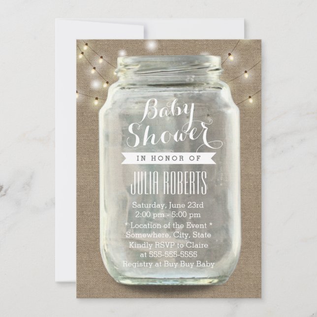 Invitation Lumières à cordes rustiques Baby shower Mason Jar  (Devant)