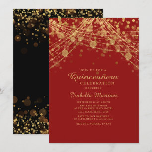 Invitation Lumières à paillettes rouges noires et or pour Qui