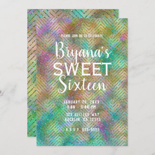 Invitation Lumières Arc-en-ciel brillant Chevron Sweet 16 Par