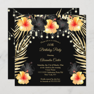 Invitation Lumières Black Gold jaune Hibiscus Tropical Party