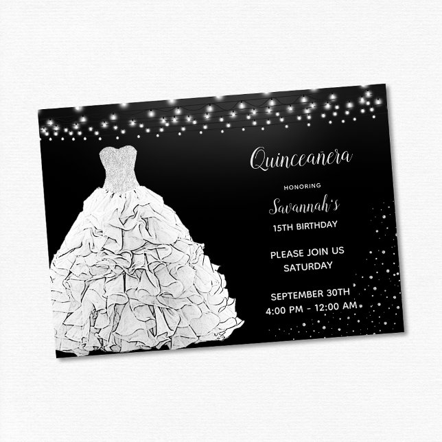 Invitation Lumières blanches de la Quinceanera noire (Créateur téléchargé)