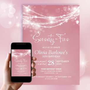 Invitation Lumières blanches en ficelle rose pour fête d'anni