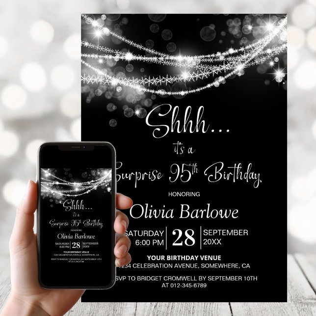 Invitation Lumières blanches en forme de guirlande Anniversai (Créateur téléchargé)