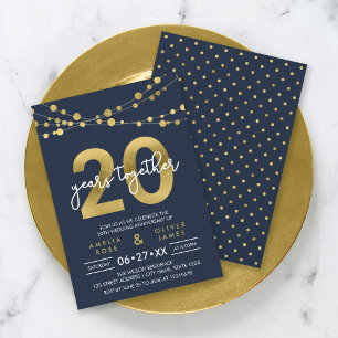 Invitation Lumières Bleues Élégantes 20e Anniversaire de Mari