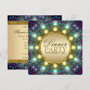 Invitation Lumières Bohémiens Couleurs Pailletées Dorées