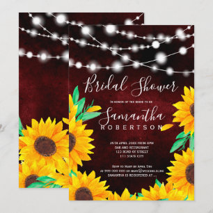Invitation Lumières bordeaux rustiques tournesols douche nupt