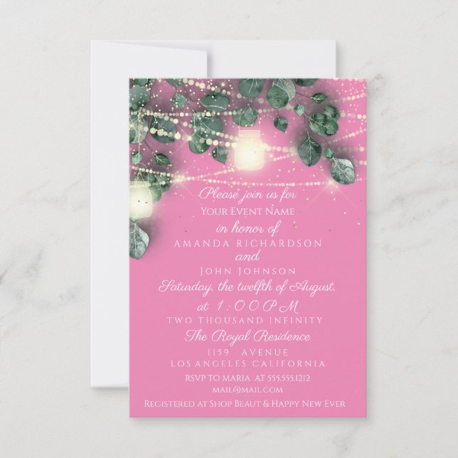 Invitation Lumières Confetti en or rose Mariage rustique (Devant)