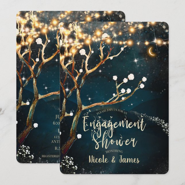 Invitation Lumières d'Arbre Rustique Soirée de Fiançailles Nu (Devant / Derrière)