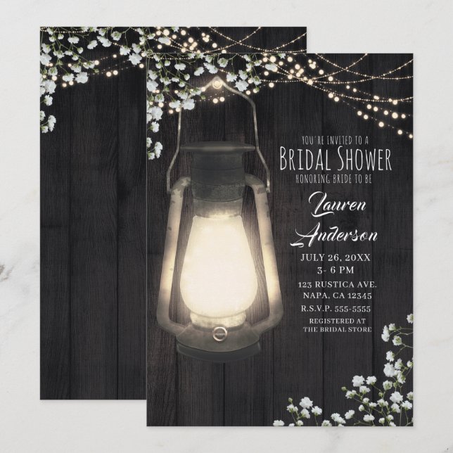 Invitation Lumières de bébé en fleurs de Gypsophile à lantern (Devant / Derrière)