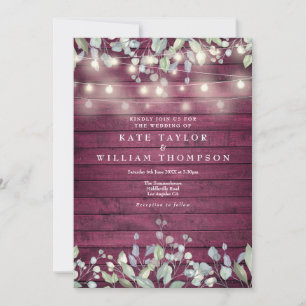 Invitation Lumières de bois rouge guirlande de verdure floral