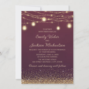 Invitation Lumières de chaîne à paillettes d'or de Bourgogne 