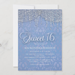 Invitation Lumières de chaîne argentées bleues Damassé Sweet 