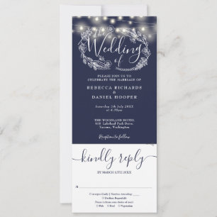 Invitation Lumières de Chaîne Bleu Marine Tout en Un Mariage