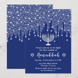 Invitation Lumières de chaîne bleues et argentées Fête de Han