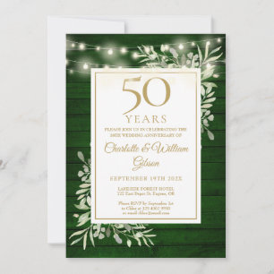 Invitation Lumières de chaîne de 50e anniversaire Vert Bois F