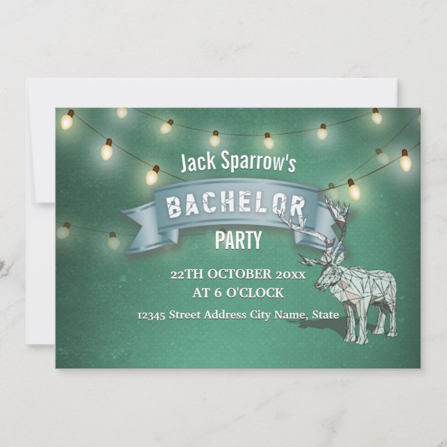 Invitation Lumières de chaîne de fête de cerf de Bachelor cha (Devant)