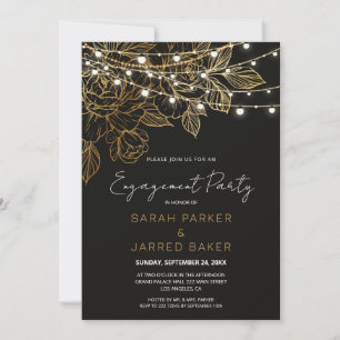 Invitation Lumières de chaîne de fleurs d'or Mariage Fiançail