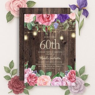Invitation Lumières de Chaîne de Fleurs Roses Violettes Rusti