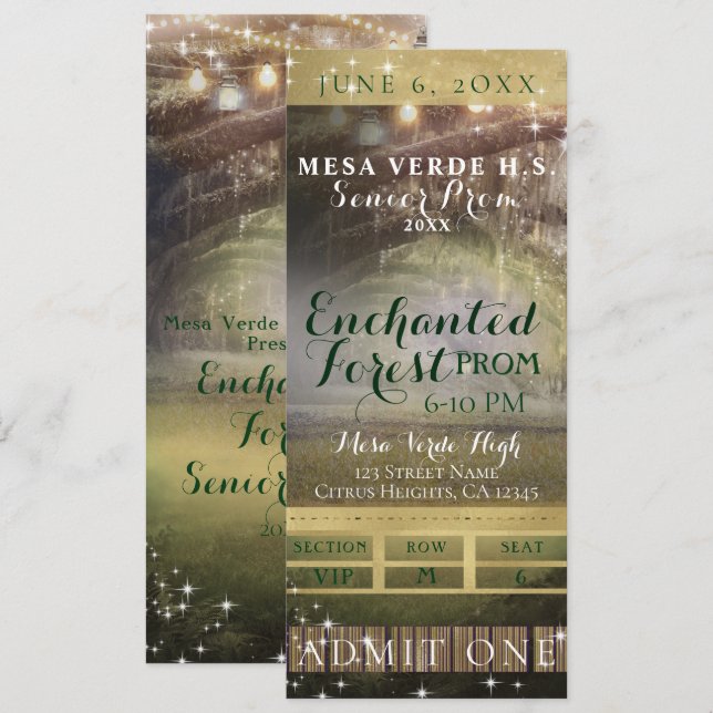 Invitation Lumières de Chaîne de Forêt Enchantée Prom Billet  (Devant / Derrière)