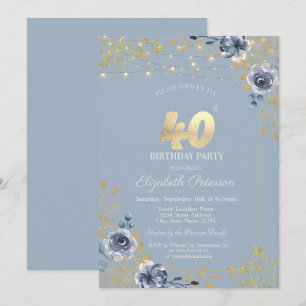 Invitation Lumières de Chaîne de Roses Bleues Poussiéreux Ble