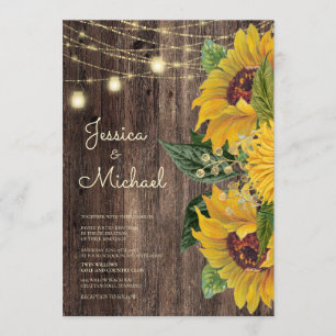 Invitation Lumières de Chaîne de Tournesol en Bois Rustique M