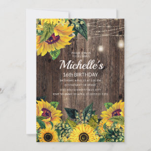 Invitation Lumières de Chaîne de Tournesol Rustique 16e Anniv